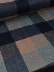 Load image into Gallery viewer, Toasted Almond/Navy/Powder Plaid Melton Double Weave Wool | By The Half Yard