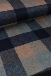 Toasted Almond/Navy/Powder Plaid Melton Double Weave Wool | By The Half Yard
