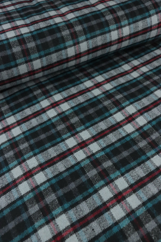 Teal/Magenta/Gray/Black Plaid Mid-Weight Woven Wool