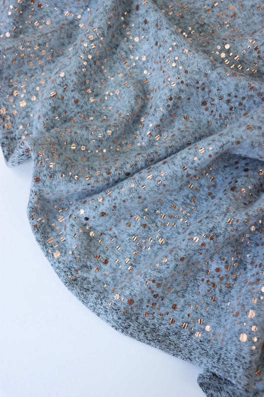 Dusty Blue Marl & Rose Gold Flecks Brushed Sweater Knit