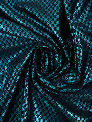 Load image into Gallery viewer, Blue Foil on Black Geometric Nylon Spandex | Designer Deadstock

