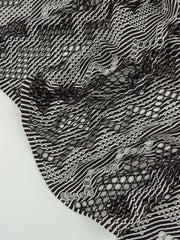 Load image into Gallery viewer, Cocoa &amp; White Zig Zag Crochet Nylon Spandex Mesh | Designer Deadstock
