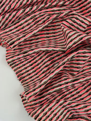 Load image into Gallery viewer, Hot Coral/Dark Taupe/Black/White/Gold Poly Spandex Jacquard | Designer Deadstock
