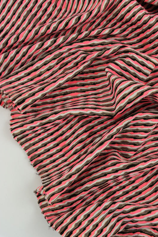 Hot Coral/Dark Taupe/Black/White/Gold Poly Spandex Jacquard | Designer Deadstock