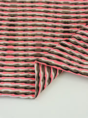 Load image into Gallery viewer, Hot Coral/Dark Taupe/Black/White/Gold Poly Spandex Jacquard | Designer Deadstock
