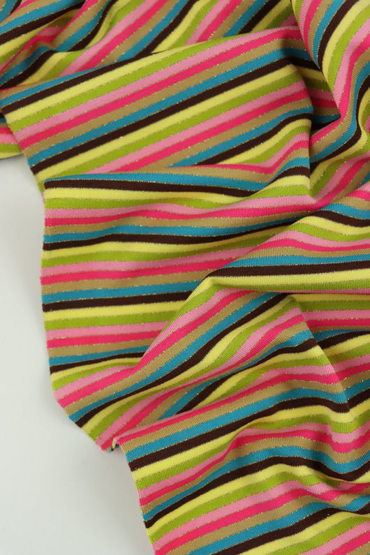 Muted Summer Stripes Lurex Poly Spandex | Designer Deadstock