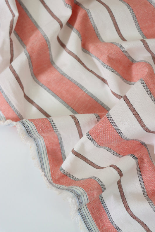 Coral Camden Stripe Cotton Linen Poplin