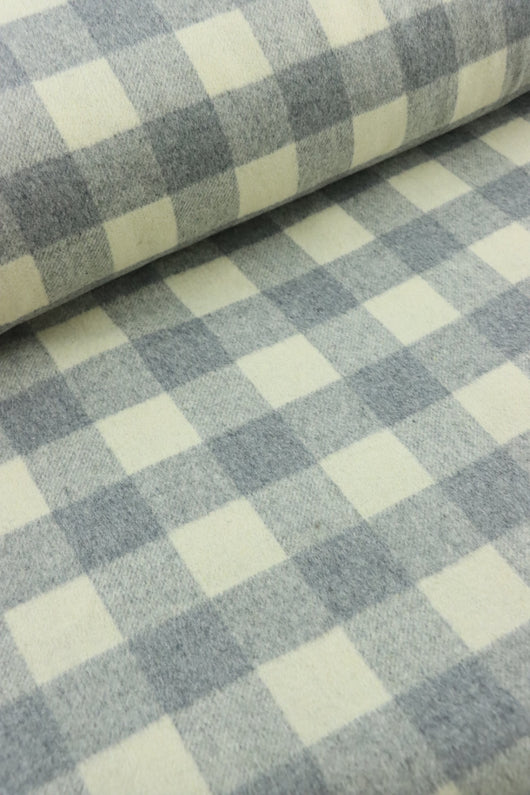 Cream & Gray Check Melton Double Weave Wool | By The Half Yard