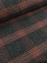 Load image into Gallery viewer, Black/White/Red Plaid Melton Double Weave Wool | By The Half Yard