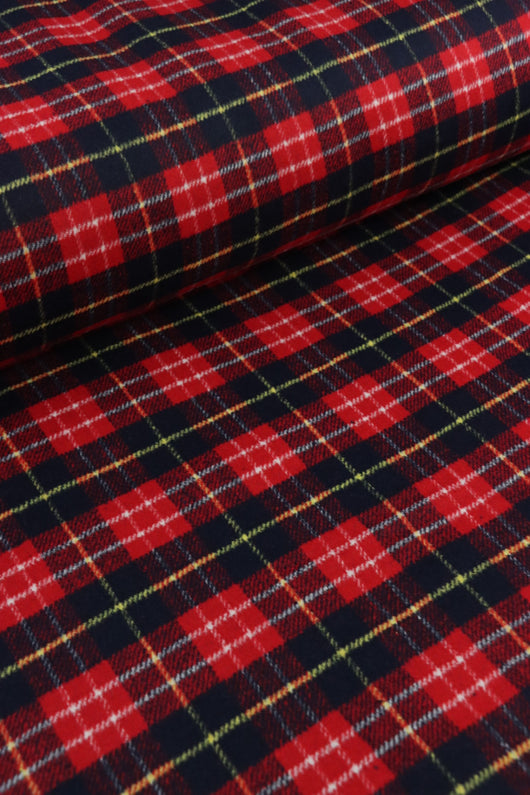 Red/Navy/Yellow Plaid Melton Double Weave Wool | By The Half Yard