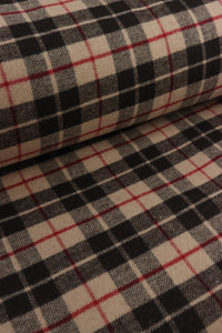 Sand/Black/Red Plaid Melton Double Weave Wool | By The Half Yard