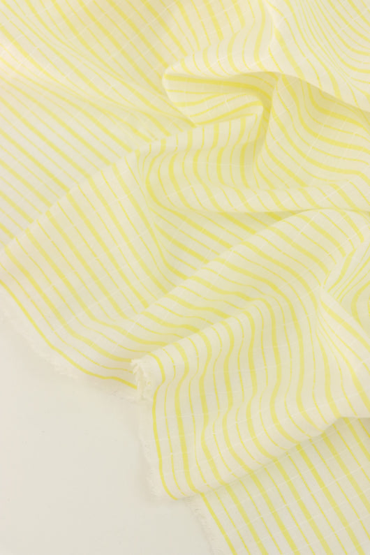 Butter & White Textured Vertical Stripe Rayon | Designer Deadstock