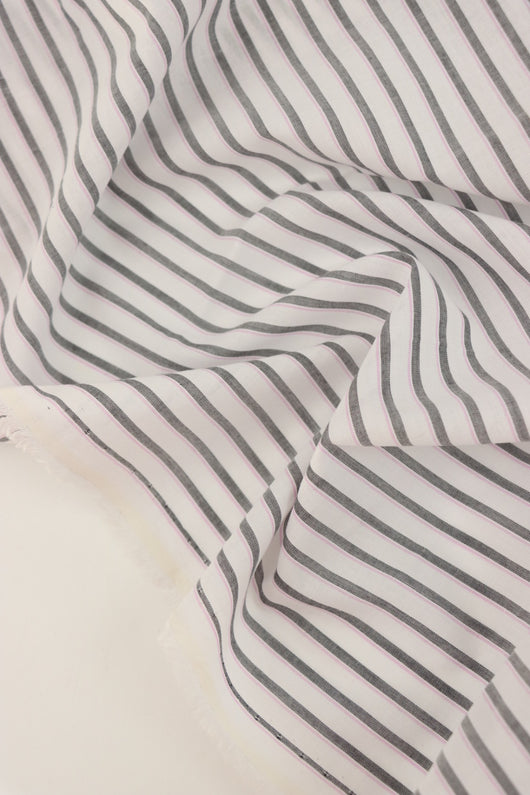 White/Ice Pink/Black Stripe Cotton Shirting | Designer Deadstock