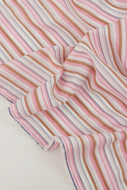 Rust/Pink/Denim Stripe Cotton Shirting | Designer Deadstock