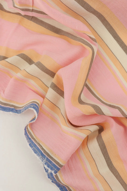 Pink/Peach/Beaver Stripe Cotton Shirting | Designer Deadstock