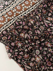 Load image into Gallery viewer, By The Panel Purple &amp; Brown Floral on Black Cotton Organza | Designer Deadstock
