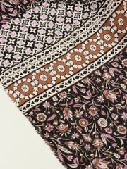 Load image into Gallery viewer, By The Panel Purple &amp; Brown Floral on Black Cotton Organza | Designer Deadstock
