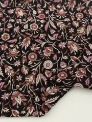 Load image into Gallery viewer, By The Panel Purple &amp; Brown Floral on Black Cotton Organza | Designer Deadstock

