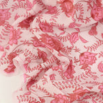 Load image into Gallery viewer, By The Panel | Red, Taffy &amp; White Floral &amp; Stripe Rayon Organza
