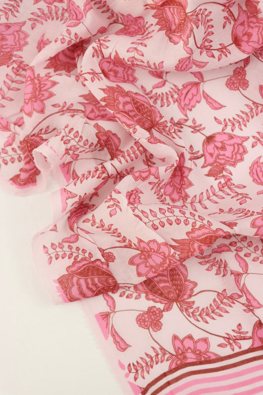 By The Panel | Red, Taffy & White Floral & Stripe Rayon Organza