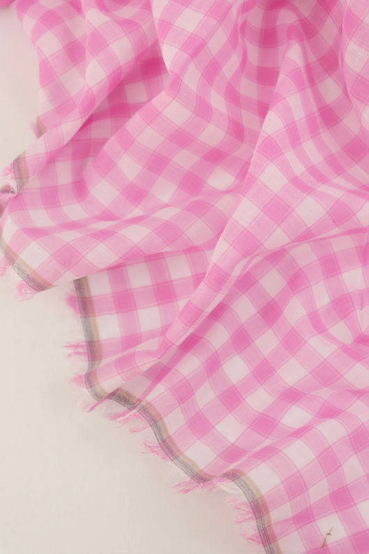 Pucker Pink Check Cotton Shirting | Designer Deadstock