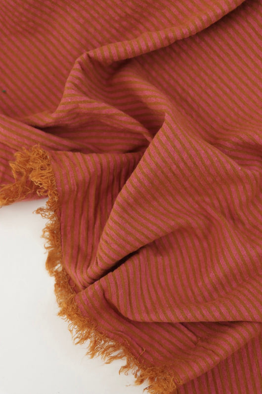 Terracotta & Camel Stripe Cotton Gauze | Designer Deadstock