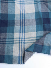 Load image into Gallery viewer, Denim &amp; Navy Plaid Cotton Double Gauze  | Designer Deadstock