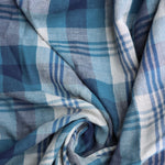 Load image into Gallery viewer, Denim &amp; Navy Plaid Cotton Double Gauze  | Designer Deadstock

