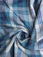 Load image into Gallery viewer, Denim &amp; Navy Plaid Cotton Double Gauze  | Designer Deadstock