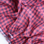 Load image into Gallery viewer, Coral &amp; Navy Gingham Textured Cotton Shirting | Designer Deadstock
