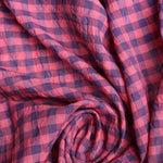 Load image into Gallery viewer, Coral &amp; Navy Gingham Textured Cotton Shirting | Designer Deadstock
