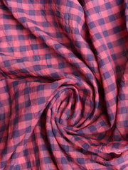 Load image into Gallery viewer, Coral &amp; Navy Gingham Textured Cotton Shirting | Designer Deadstock