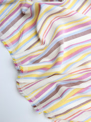 Load image into Gallery viewer, Brown/Yellow/Periwinkle Horizontal Stripe Cotton Shirting | Designer Deadstock