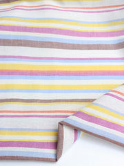 Load image into Gallery viewer, Brown/Yellow/Periwinkle Horizontal Stripe Cotton Shirting | Designer Deadstock