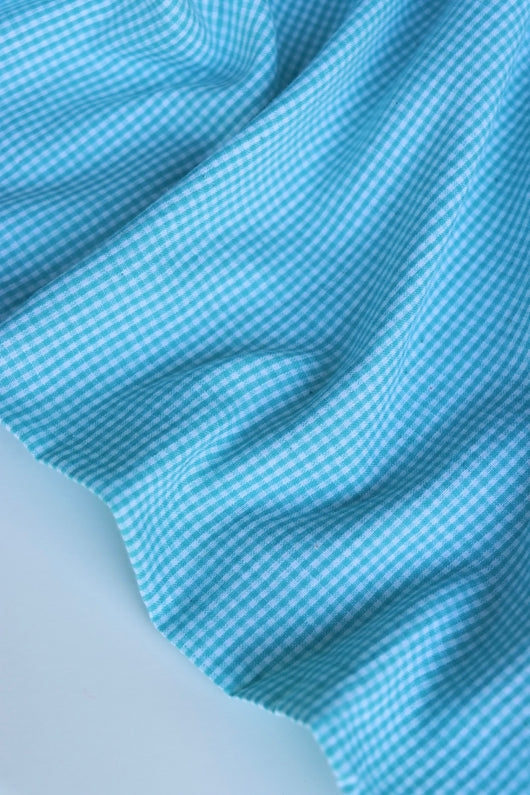 Fountain Blue & Ivory Mini Gingham Handwoven Cotton