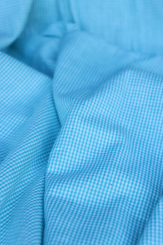 Fountain Blue & Ivory Mini Gingham Handwoven Cotton