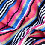 Load image into Gallery viewer, Blue/Fuchsia/Coral/Gold Striped Poly Spandex | Designer Deadstock
