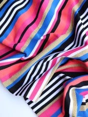 Load image into Gallery viewer, Blue/Fuchsia/Coral/Gold Striped Poly Spandex | Designer Deadstock