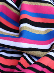 Load image into Gallery viewer, Blue/Fuchsia/Coral/Gold Striped Poly Spandex | Designer Deadstock