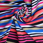 Load image into Gallery viewer, Blue/Fuchsia/Coral/Gold Striped Poly Spandex | Designer Deadstock

