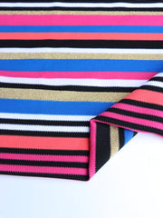 Load image into Gallery viewer, Blue/Fuchsia/Coral/Gold Striped Poly Spandex | Designer Deadstock