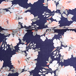 Load image into Gallery viewer, Peach Roses on Navy Rayon Slub
