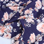 Load image into Gallery viewer, Peach Roses on Navy Rayon Slub
