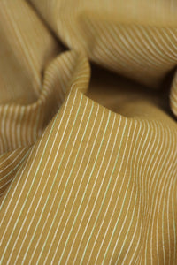 1YD 8IN REMNANT; Golden Ochre & Ivory Vertical Pinstripe Handwoven Lightweight Cotton