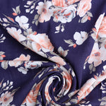 Load image into Gallery viewer, Peach Roses on Navy Rayon Slub
