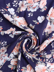 Load image into Gallery viewer, Peach Roses on Navy Rayon Slub