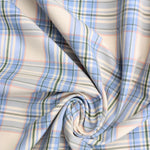Load image into Gallery viewer, Blue/Pink Plaid Stretch Twill
