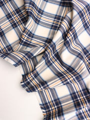 Load image into Gallery viewer, Navy/Mustard Plaid Stretch Twill