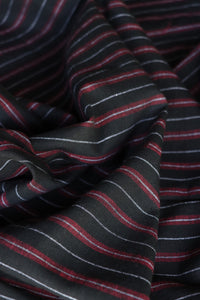 Black/Cherry/White Horizontal Stripe Heavyweight Handwoven Cotton & Khadi