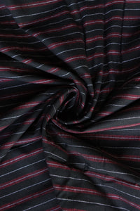 Black/Cherry/White Horizontal Stripe Heavyweight Handwoven Cotton & Khadi